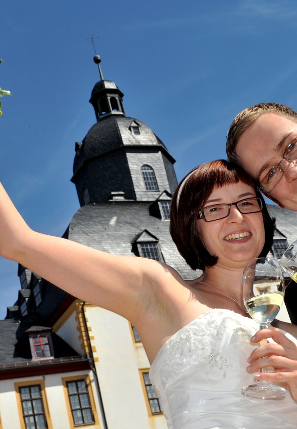 Hochzeit von Tobias und Nicole, auch der Wetterfrosch hatte beste Laune