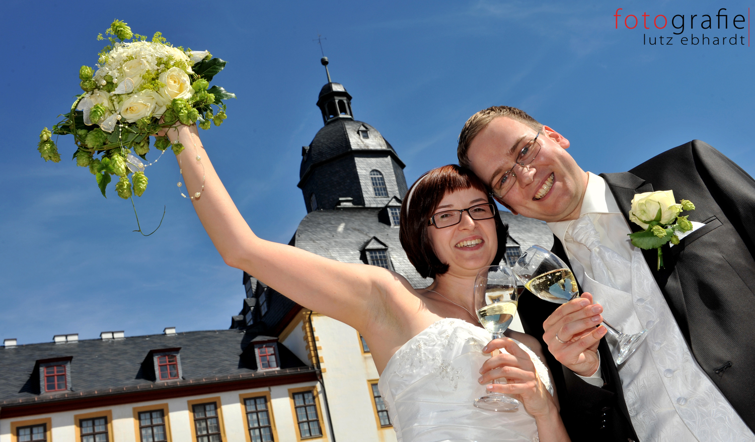 Hochzeit von Tobias und Nicole, auch der Wetterfrosch hatte beste Laune